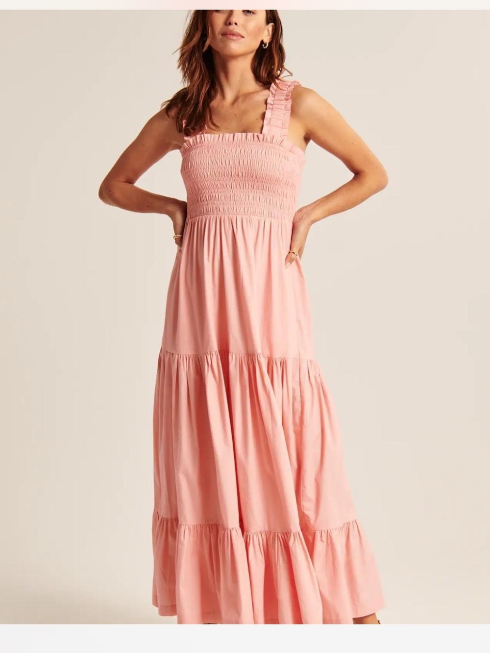 Abercrombie & Fitch Smocked Tiered Maxi Dress Pink/Peach